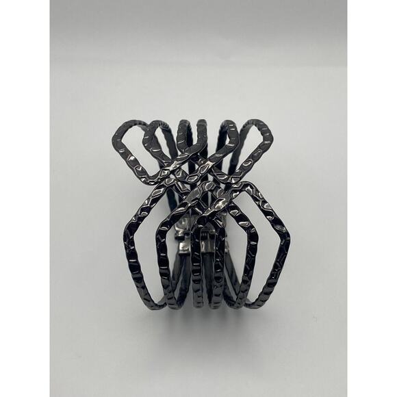 Gun Metal Gray Hammered Open Weave Wide Clamper Cuff Statement Bold Bracelet - Picture 8 of 9